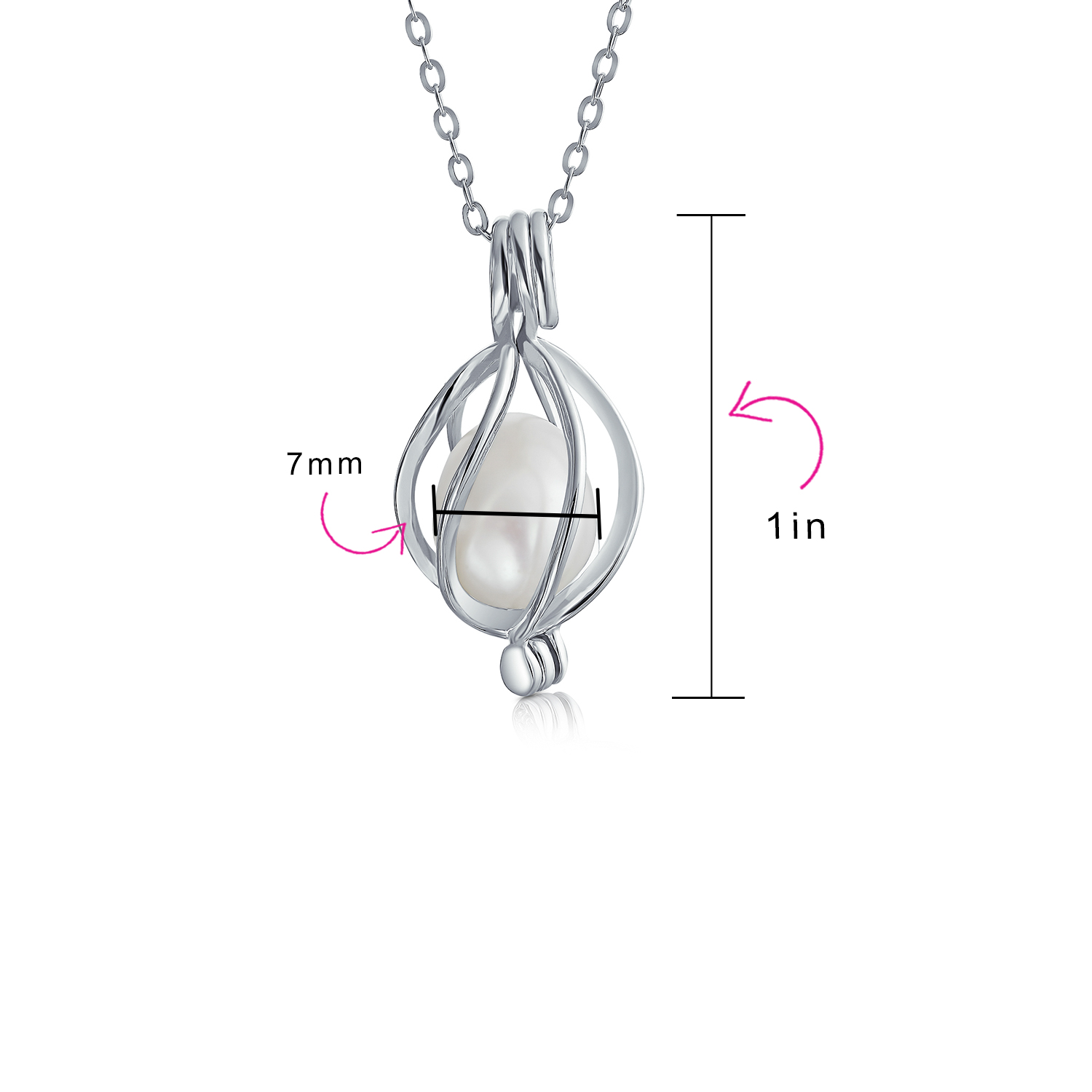 Bling Jewelry Drop Pendant White Freshwater Cultured Pearl Caged Sterling Silver 18" - image 3 of 4