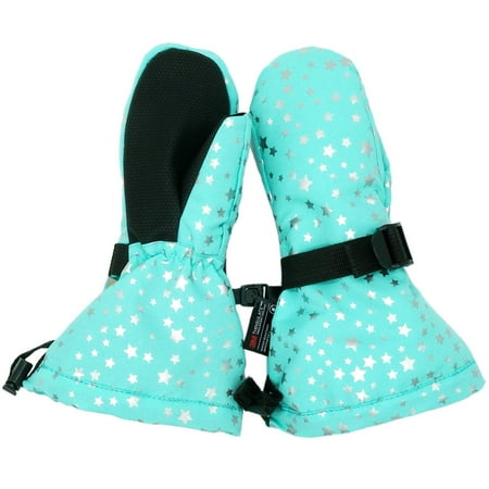 

Jan & Jul Waterproof Stay-on Winter Snow and Ski Mittens Fleece-Lined for Baby Toddler Kids Girls (S: 2-4Y Mint Star)