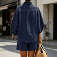 thumbnail image 5 of Cotton Linen Sets for Women 2 Piece Summer Outfits Casual Shirt and Shorts Suit, 5 of 5