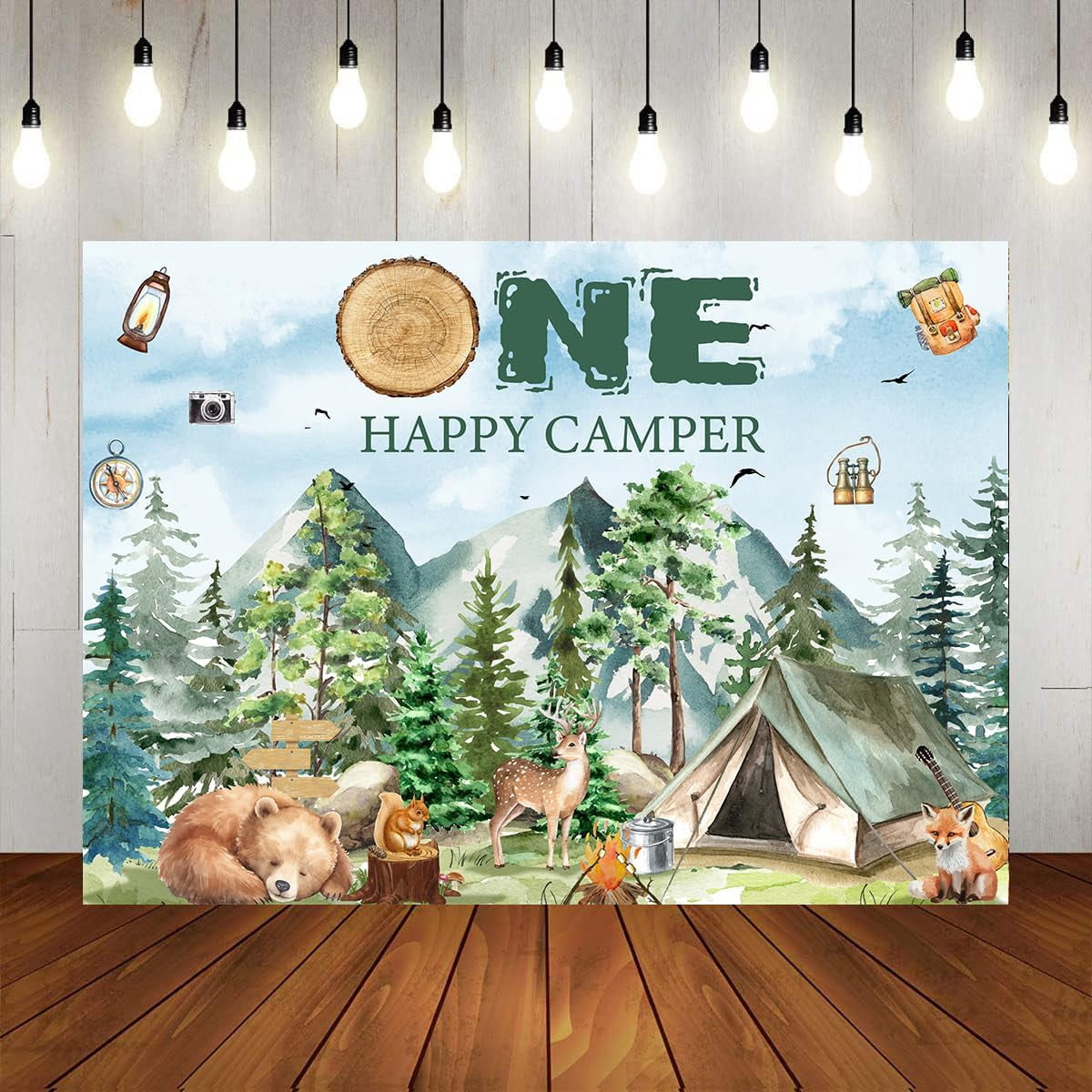 Geburtstags Banner „It's S'more Fun To Be One“ – Camping Design, Gold Glitzer, Für 1. Geburtstag