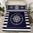 thumbnail image 2 of Erosebridal Vintage Compass Twin Sheet Sets, Geometric Stripe Bedding Sets Twin Size, Nautical Theme Bedroom Decor, 3pcs (Top Sheet, Fitted Sheet, Pillowcase), 2 of 6