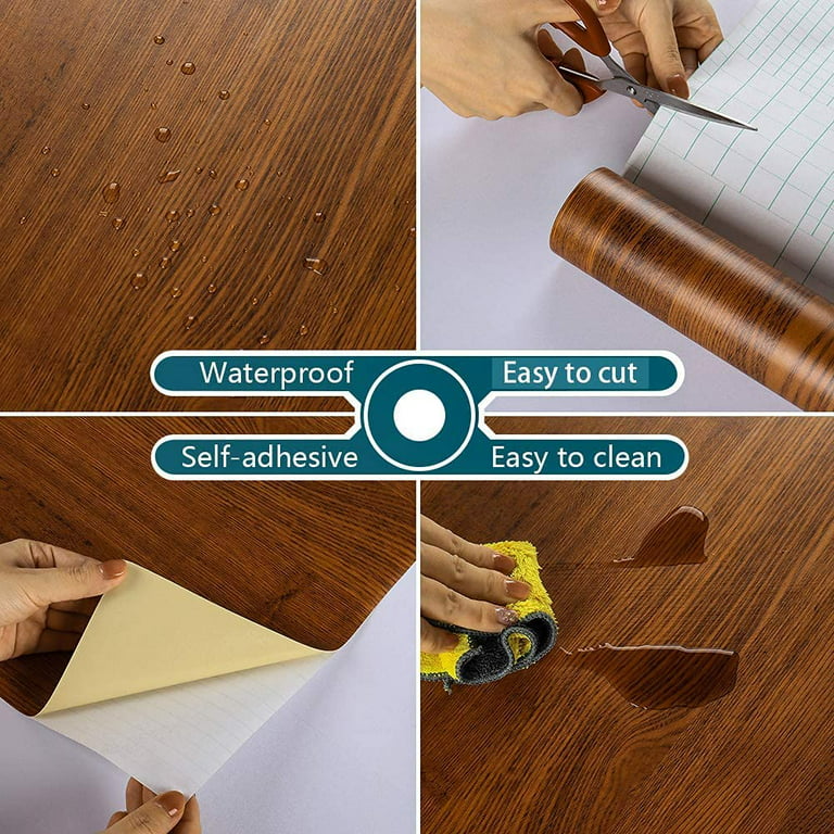 VEELIKE Teak Wood Wallpaper Peel and Stick Wood Grain Contact Paper Self Adhesive Wood Texture Vinyl Wrap Waterproof Removable for Furniture Cabinets