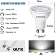 thumbnail image 2 of Paquete de 5 bombillas LED GU10 de 6 W (equivalente a 60 W), blanco frío 6000 K, 500 lúmenes, haz ancho de 120°, foco empotrable sin parpadeo., 2 of 5