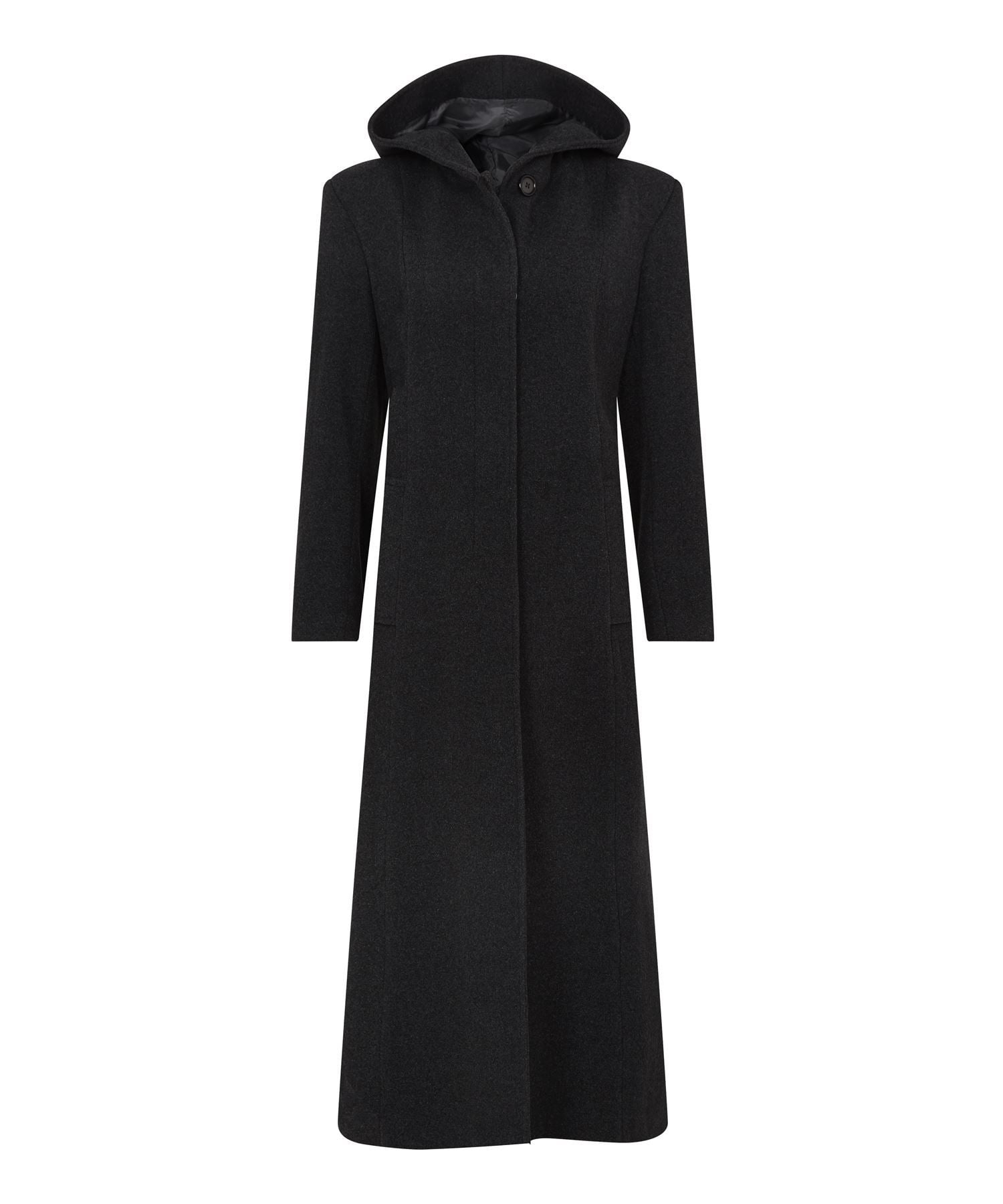 De La Crème Black Womens Hooded Cashmere Wool Winter Long Winter Coat