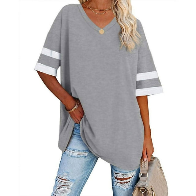 ICHUANYI Clearance Women's Shirt Tees Funny Cute Short Sleeve V-neck T Shirt Print Shirt Tops Blouse Gift For Women(Gray, S) ICHUANYI WER2023081115294