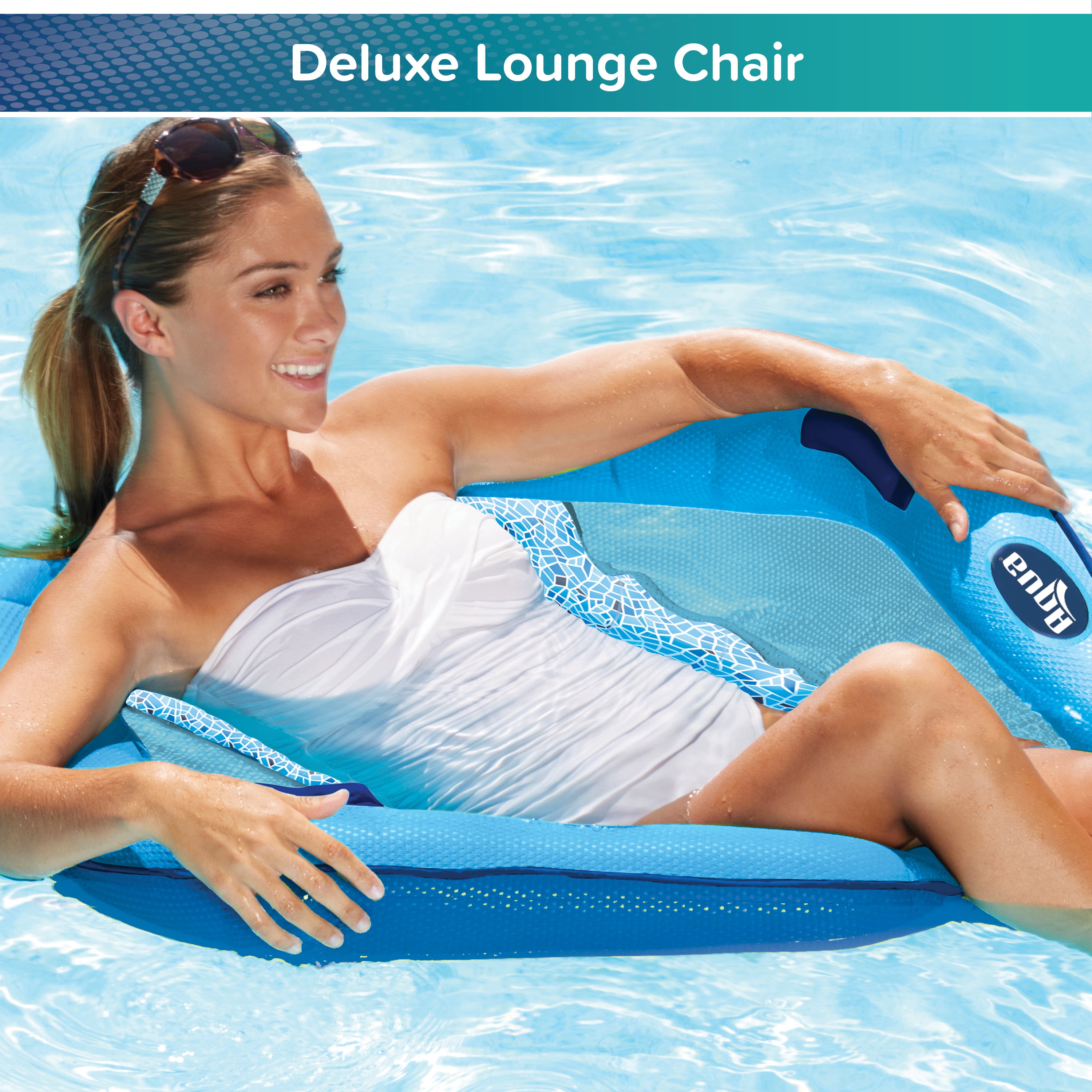 (2 pack) Aqua-Leisure Hex Lounge Chair Pool Float for Adults, Blue, Weight Capacity 250 lbs.