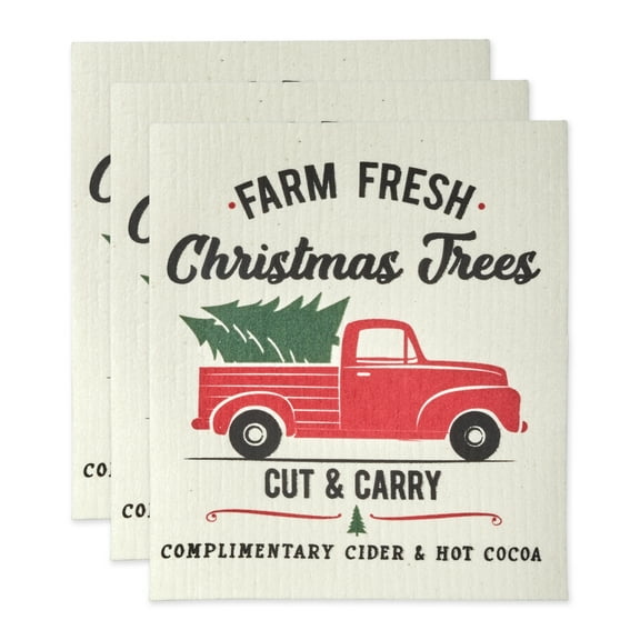 Farm Fresh Christmas Swedish Dishcloths - 7.75" - Ivory and Red - Set of 3