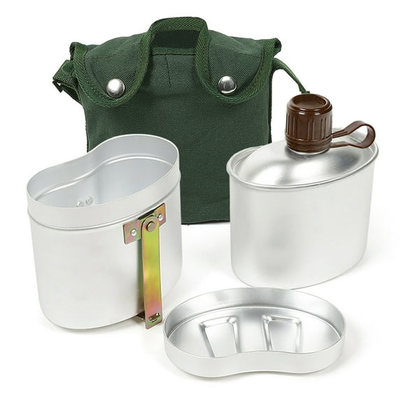 Portable Aluminum Canteen Set with Cup and Cover Outdoor Camping Cookware Mess Kit for Hiking