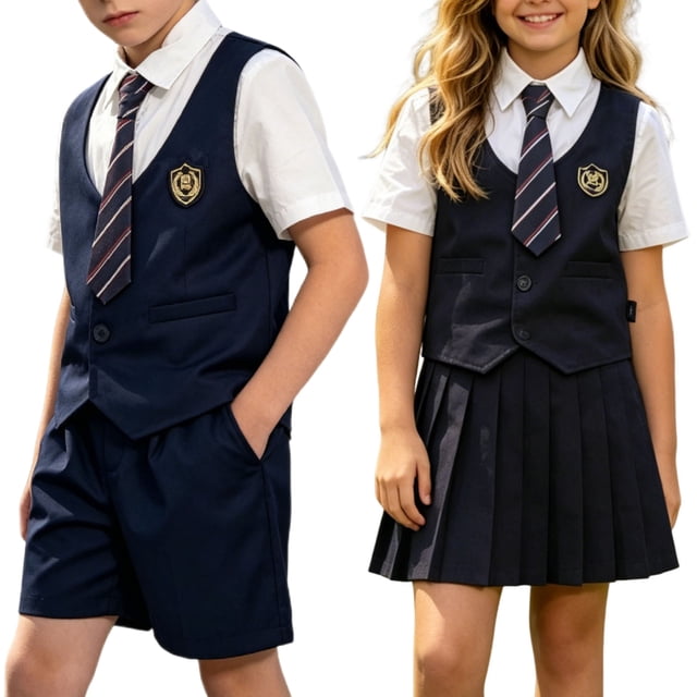 Odeerbi Niños 3 Piezas de Vestido de Manga Corta Camisa Twofer y Traje Pantalones Cortos Con Rayas Corbata Uniforme Escolar Conjunto Caballero Traje Formal