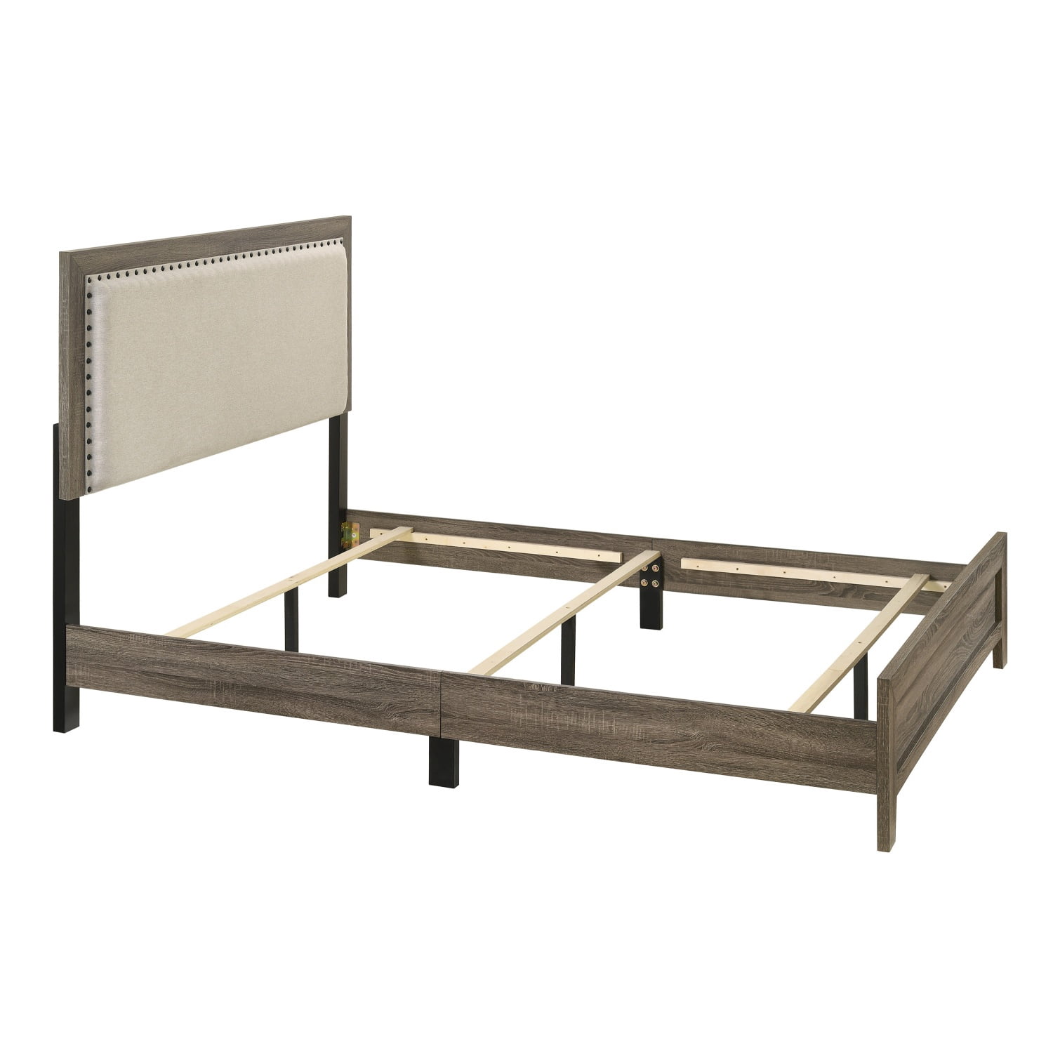 Tcbosik Platform Bed Queen Size with Upholstered Headboard, Wood Bed Frame, Box Spring Required, Grey