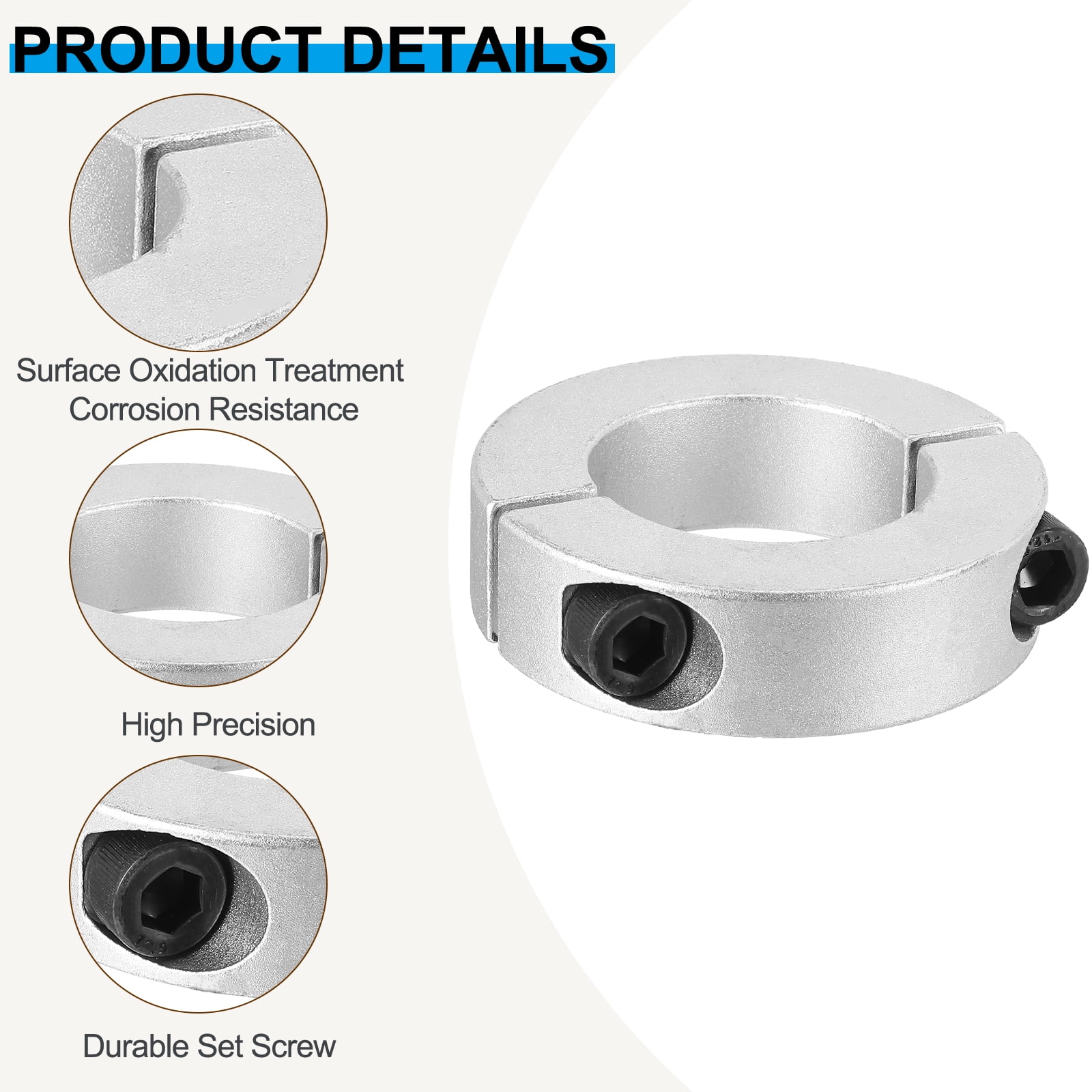 Aluminum Alloy Bore 50mm Double Split Shaft Collar 85mm OD 22mm Thickness with Set Screw, Silver 2 Pack