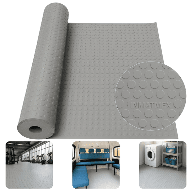 PISO TAPETE ANTIDERRAPANTE 2X2M PARA GIMNASIO IMPERMEABLE GRIS TACHON INMATMEX
