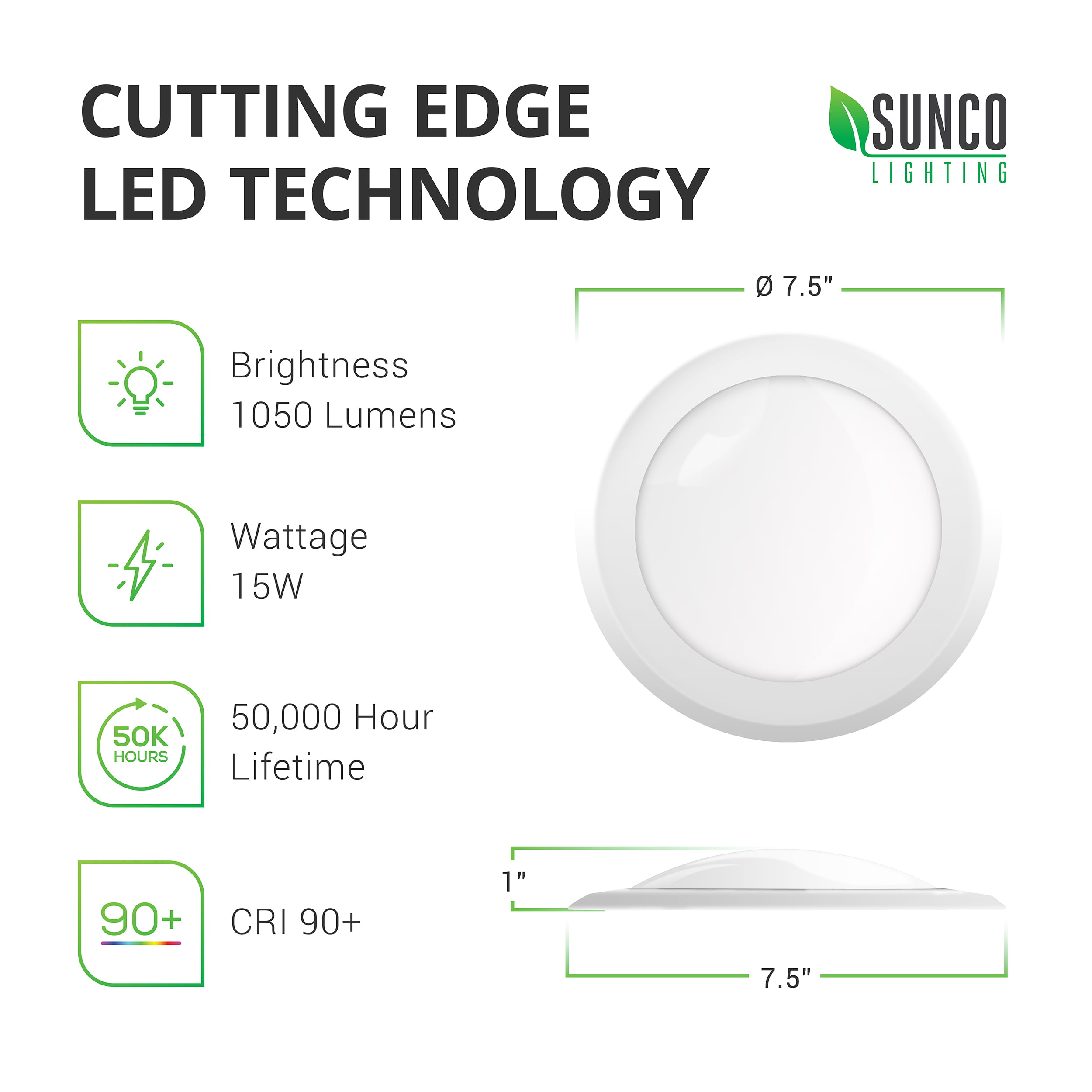 Sunco Lighting 12 Pack Inch Inch Flush Mount Disk LED Downlight, 15W= 100W, 6000K Daylight Deluxe, 1050LM, Dimmable, Hardwire 4/6
