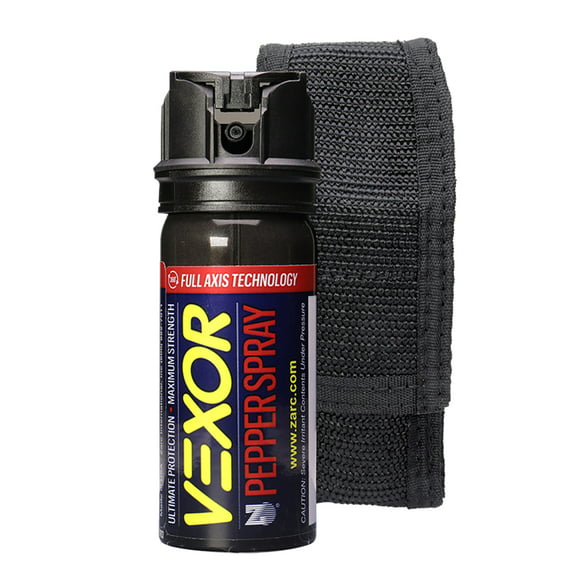 VEXOR Pepper Spray from Zarc, Maximum Strength Police Pepper Spray, Full Axis (360) Technology Shoots from Any Angle 18-feet, Flip-top Safety and Holster Included