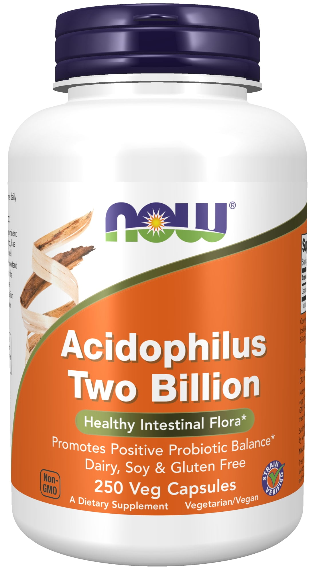 NOW Supplements, Acidophilus, Two Billion, Strain Verified, Healthy Intestinal Flora*, 250 Veg Capsules