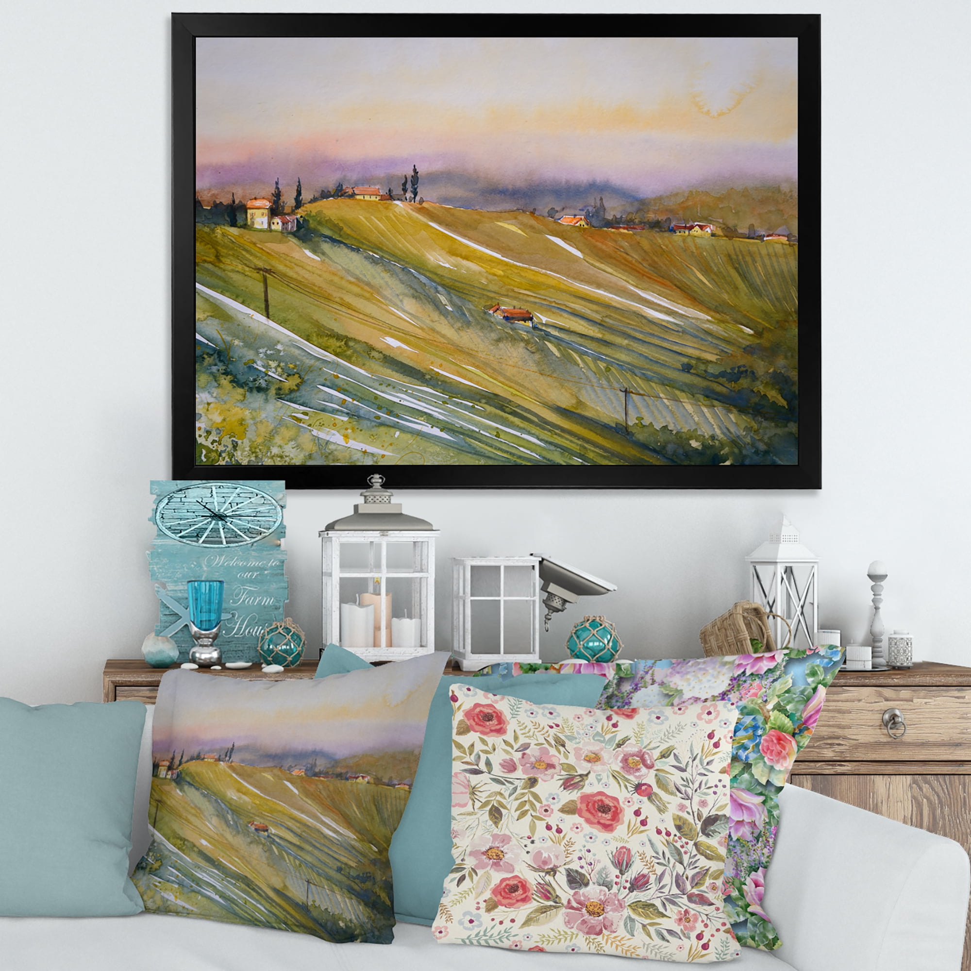 Designart 'Vineyard At Morning In Tuscany Italy' Country Framed Art Print