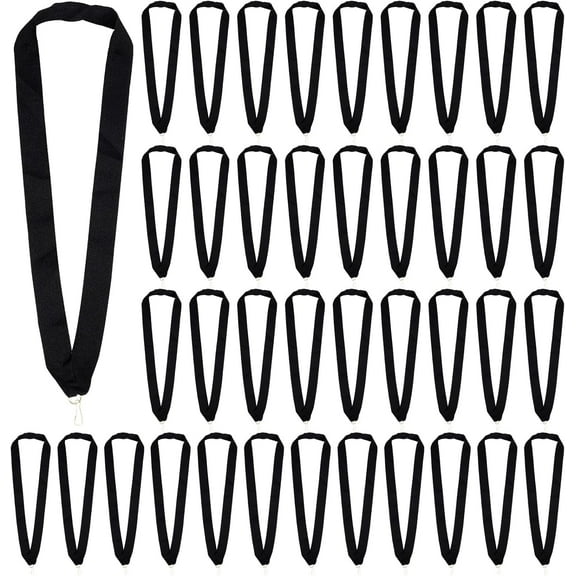 40Pcs Black Award Lanyards Medal Straps Neck Ribbons Polyester Flat with Iron Clasps