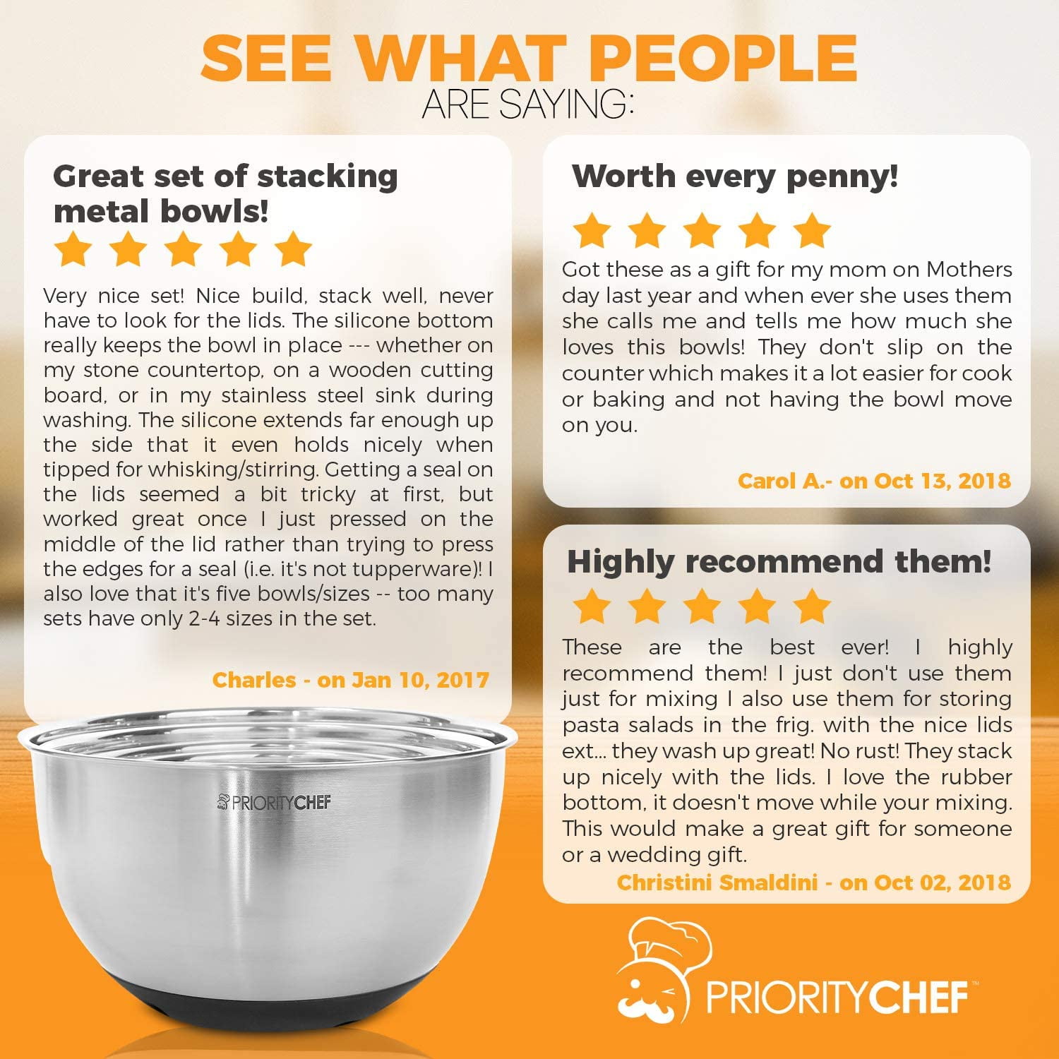 Priority Chef Premium Mixing Bowls With Lids Set, Thicker Stainless Steel  Mixing Bowl Set, Large Prep Metal Bowls with Lids, Nesting Bowls for  Kitchen, 1.5/2/3/4/5 Qrt, Black