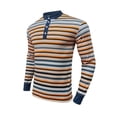 thumbnail image 4 of WTOBBY Men's Fashion Casual Long Sleeve Shirt with Striped V-Neck Design, Colorful Blouse Style Top for Versatile and Layered Outfits,Orange L, 4 of 7