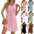 thumbnail image 1 of QIUOMBBP Robes Midi à Oeillets pour Femmes Sans Manches à Col Rond Robe Trapèze avec Ceinture Grande Taille Décontractée d'Été Respirante Robe de Plage Kaki XXXXXL, 1 of 1