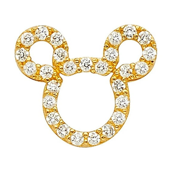 Mickey Mouse Pendant Solid 14k Yellow Gold Charm CZ Disney Character Fashion Polished Fancy 12 x 10 mm