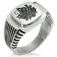thumbnail image 1 of Stainless Steel Taira Ageha Samurai Crest CZ Ribbed Needle Stripe Pattern Biker Style Polished Ring, 1 of 1