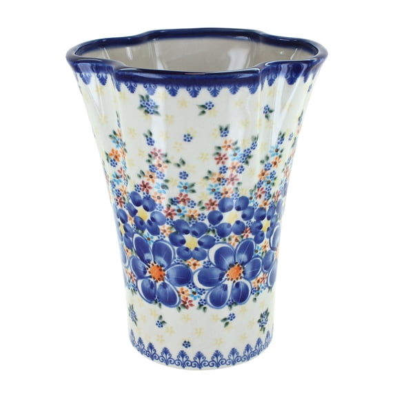 Blue Rose Polish Pottery Indoor Tabletop Blue Dahlia Vase