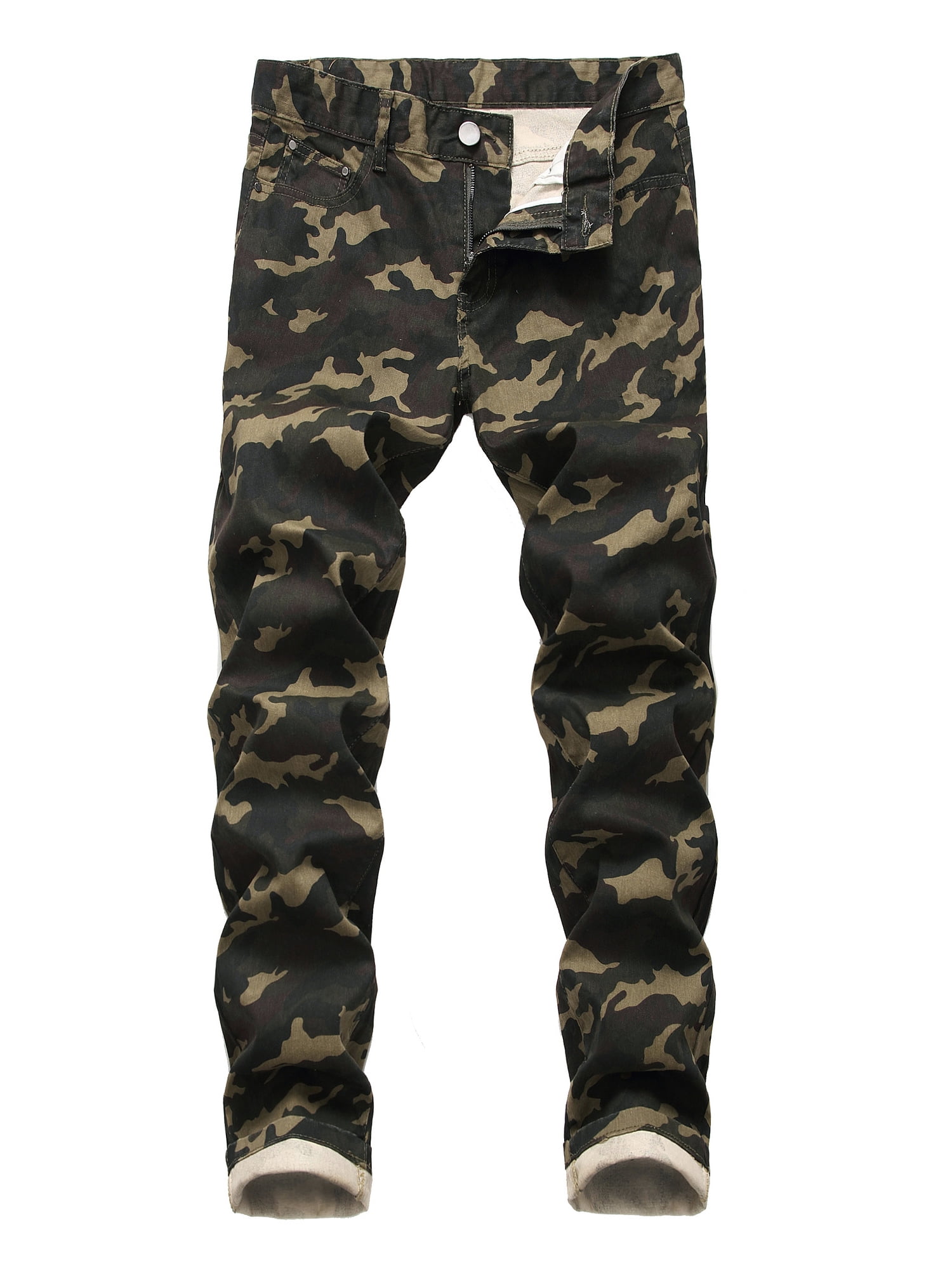 Men's Skinny Camouflage Ripped Jeans Armée Style Extensible Effilé Motard Slim Pantalon 