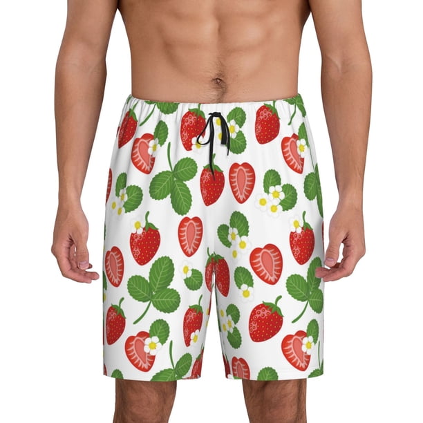 Fotbe Strawberry Pantalones Cortos de Pijama para Hombre, Ropa de Dormir, Pantalones de Pijama Cortos para Hombre-Large