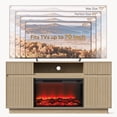 thumbnail image 6 of PAPROOS Fireplace TV Stand for 70 Inch TV, 64'' Wide Wood TV Cabinet with 30'' Electric Fireplace, Modern Fluted Entertainment Center TV Console Table for Living Room, Natural Oak, 6 of 9