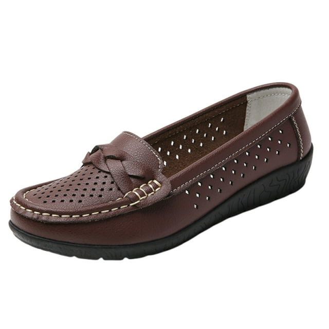 LOVZFMLL Mocassins à Penny pour Femmes Classiques Slip On Chaussures Plates pour Travail Décontracté Chic Confortables à Bout Rond Chaussures Habillées Plates Brun 9