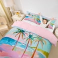 thumbnail image 3 of jejeloiu Graffiti Palm Tree Twin Duvet Cover For Girls,Bright Beach Scene Twin Bedding,Pink Turquoise,Pink Reversible,2pcs,1 Duvet Cover and 1 Pillowcase, 3 of 6