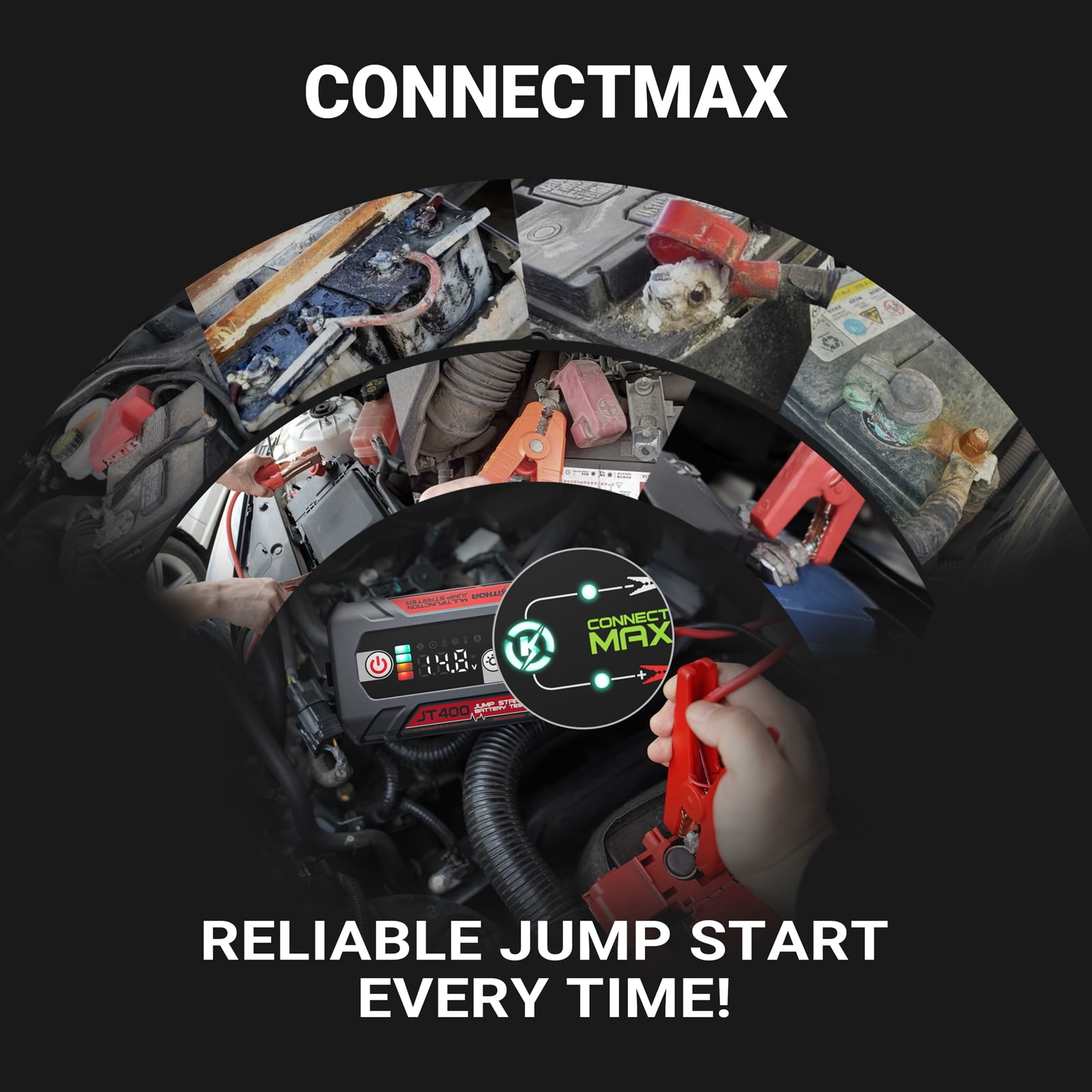 LOKITHOR JT400 Jump Starter and Battery Tester 2-in-1,2500A 12V Portable Battery Jump Starter，100-2000 CCA Load Capacity Automotive Load Tester(8.5LGas/6.5LDiesel）Engines