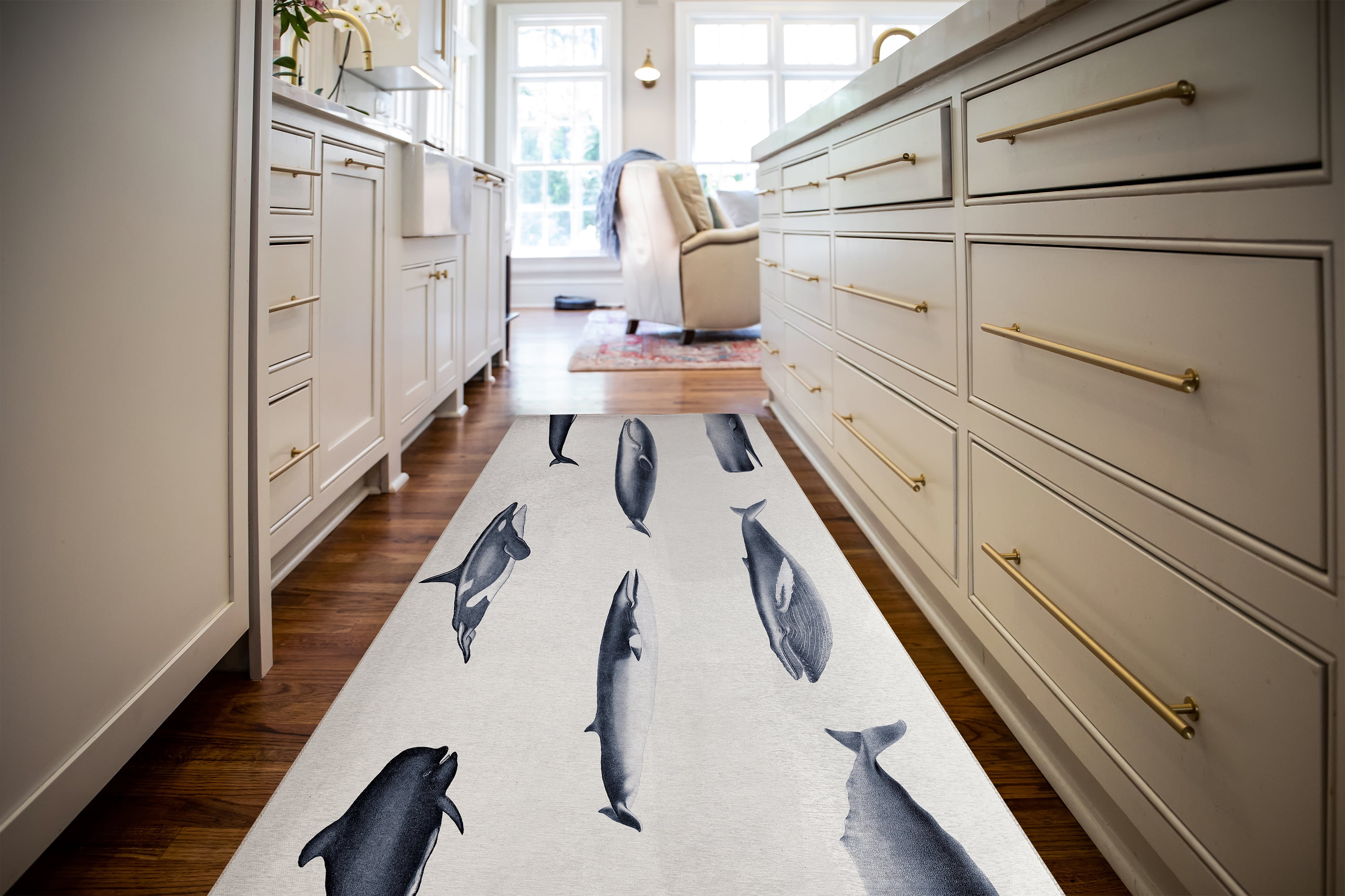 WHALES BLUE Kitchen Mat By Becky Bailey