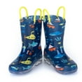 thumbnail image 2 of Toddler Boys Rain Boots Little Kids Baby Light Up Rubber Printed Waterproof Mud Insulated Shoes Ocean Blue Lightweight Adorable with Easy-on Handles Non Slip Size 11, 2 of 5