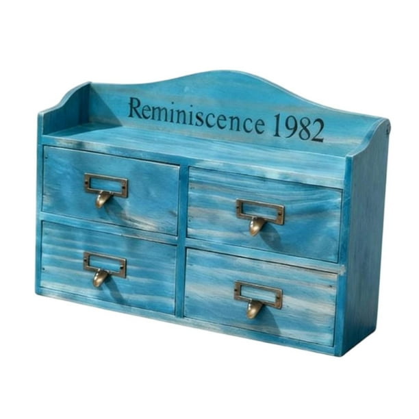 Estuche con cajón de escritorio, organizador de madera multifuncional, caja de almacenamiento para maquillaje Azul