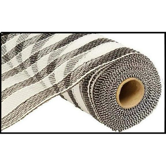 10.5" Metallic Stripe Mesh Ribbon: Black/White (10 Yards)