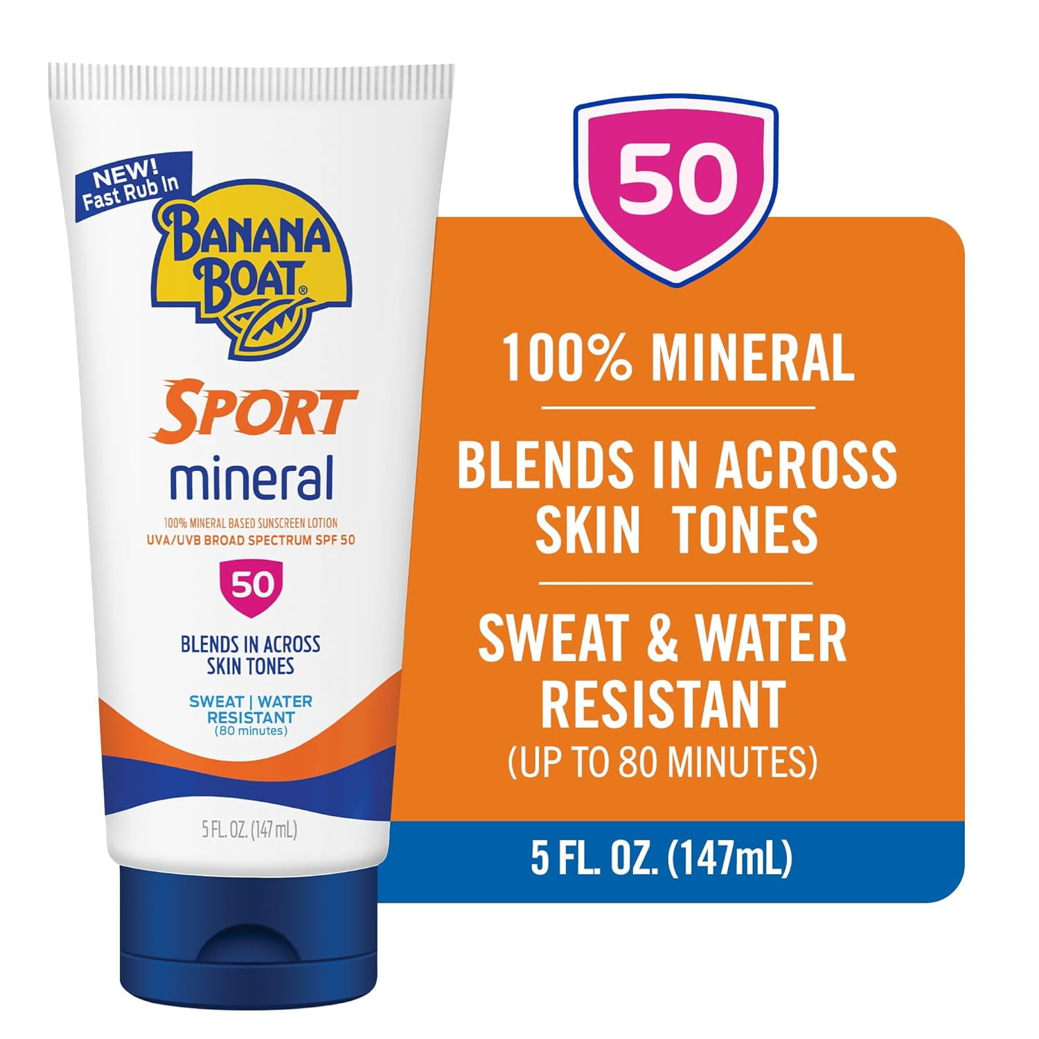 Banana Boat Mineral Sport Lotion, SPF 50 5 fl oz (2 Pack)