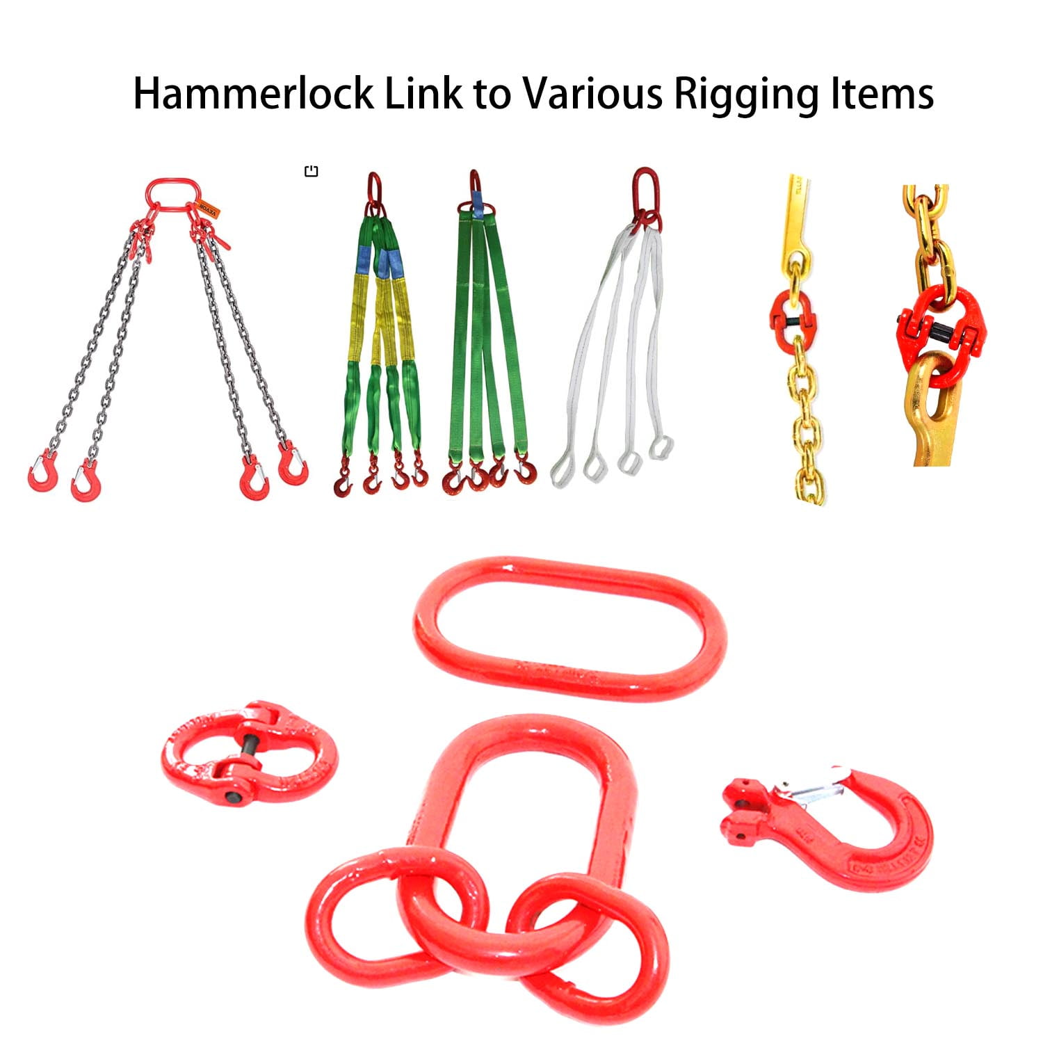 2-Pack Hammerlock Coupling Link 5.3T, 2 Assemble Options Industrial G80 Chain Connection Link 12000 lbs, Safety Chain Connector for Overhead Lifting, Towing, Chain Extending, and Rigging