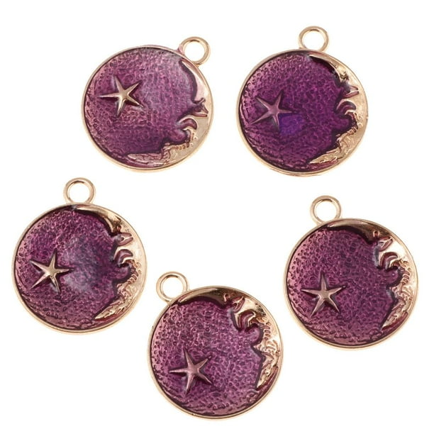 5PCS Star \u0026 Moon DIY para Collar Pendientes Fabricación de Joyas Fabricación Púrpura