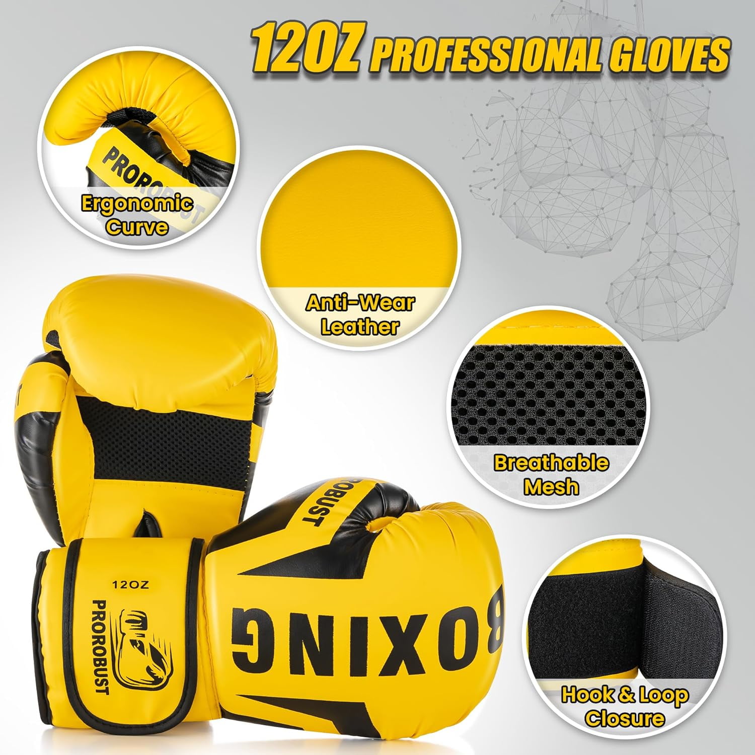 Prorobust Punching Bag for Adults, 4ft Yellow PU Heavy Boxing Bag Set with 12oz Gloves for MMA Kickboxing Boxing Karate Home Gym Training (Unfilled)