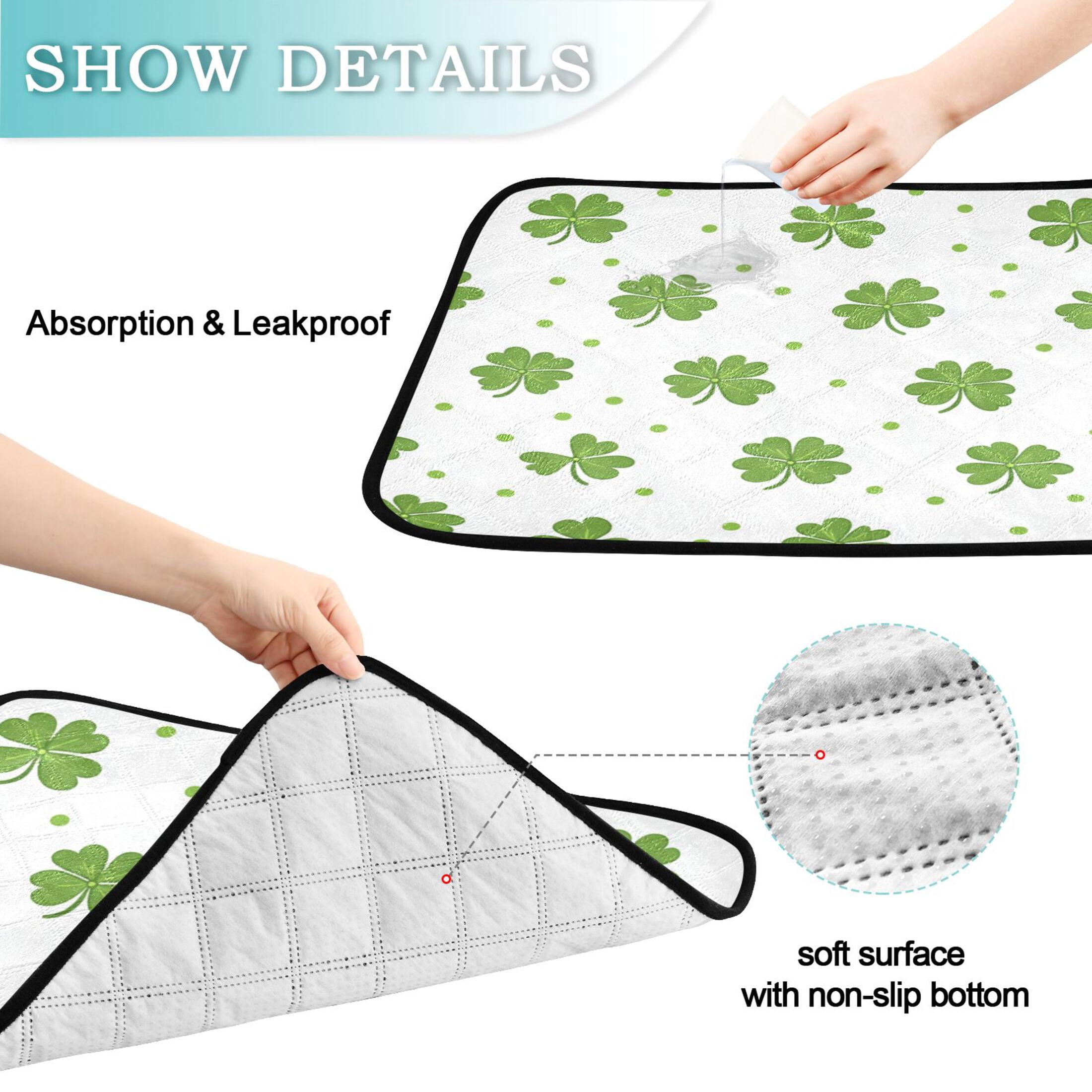 Washable Pet Pee Pads with Super Absorbent Reusable Training Pads for Dogs & Cats Shamrock Leaves and Polka Dots