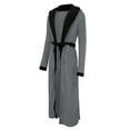 thumbnail image 2 of MAWCLOS Men Dressing Gown Long Sleeve Wrap Robe Hooded Bath Robes Mens Warm Towelling Lounge Nightwear Gray Black 3XL, 2 of 3