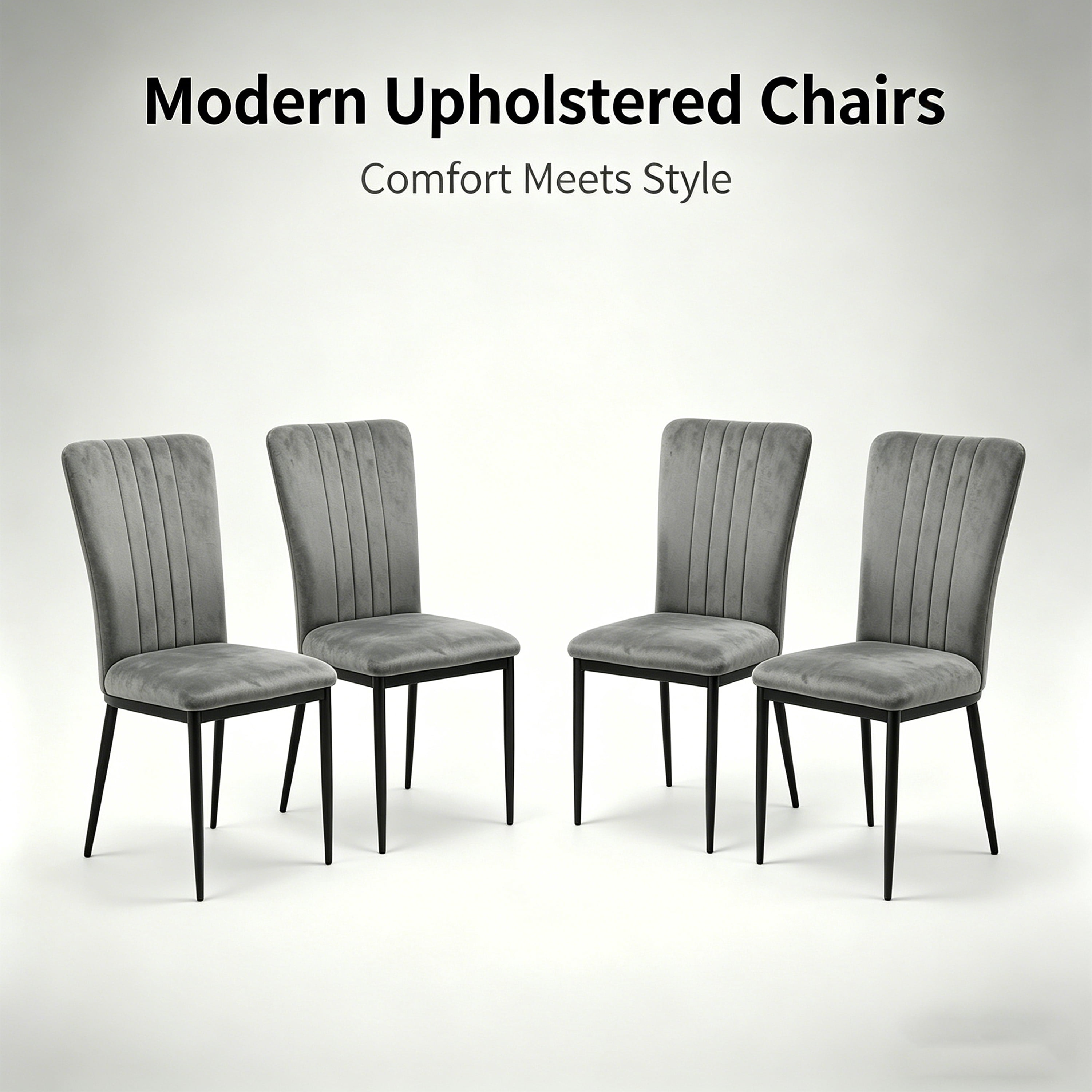 Dining Chairs Set of 4, Velvet Upholstered with Metal Legs and Adjustable Feet, Modern Kitchen Chairs for Dining Room and Living Room, Dark Grey