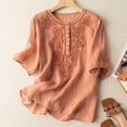 thumbnail image 2 of Gerichy Womens Summer Tops, Vintage 3/4 Sleeve Linen Tunic Tops for Women Floral Embroidered Tops Peasant Blouse Boho Shirts Bohemian Casual Tee, 2 of 7