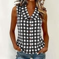 thumbnail image 2 of Lcziwo Peter Pan Collar Shirt for Women Dressy Summer Business Work Blouses Gingham Sleeveless Button Down Tank Top Black,S, 2 of 9
