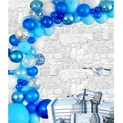 Komiikka White Silver Blue Confetti Balloons Arch Garland Kit (135pcs) for DIY Boy or Sea, Shark Themed Birthday, Baby Shower, Gender Reveal Party, Navy Bridal Bouquet Decorations Prom