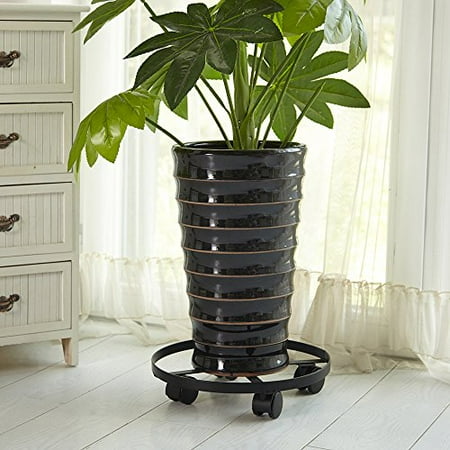 Amagabeli 14 Heavy Duty Black Iron Plant Caddy Metal Stand Amagabeli 14 Heavy Duty Black Iron Plant Caddy Metal Stand With Wheels Round