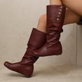thumbnail image 3 of Slouchy Boots for Women Hidden Wedge Low Heel Retro Leather Round Toe Adjustable Button Fold Over Mid Calf Booties, 3 of 6