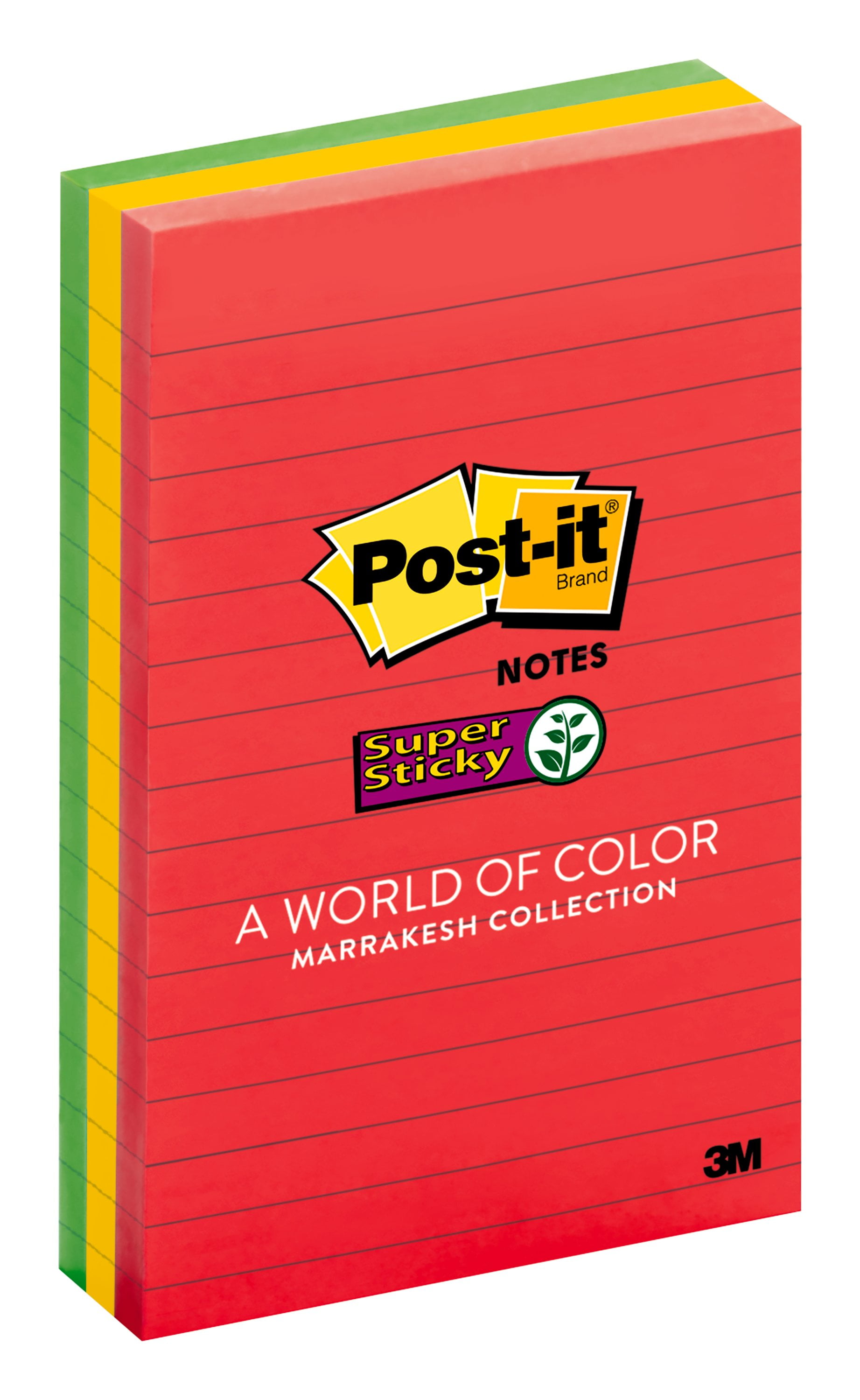 Postit Super Sticky Lined Notes, 4" x 6", Marrakesh Color, 3 Pads